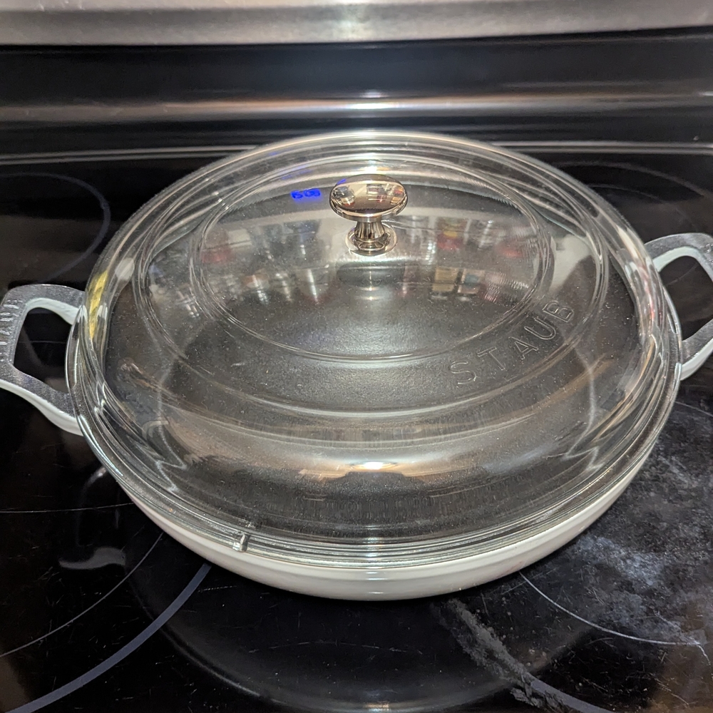 Staub White Cast Iron Pan with Glass Lid